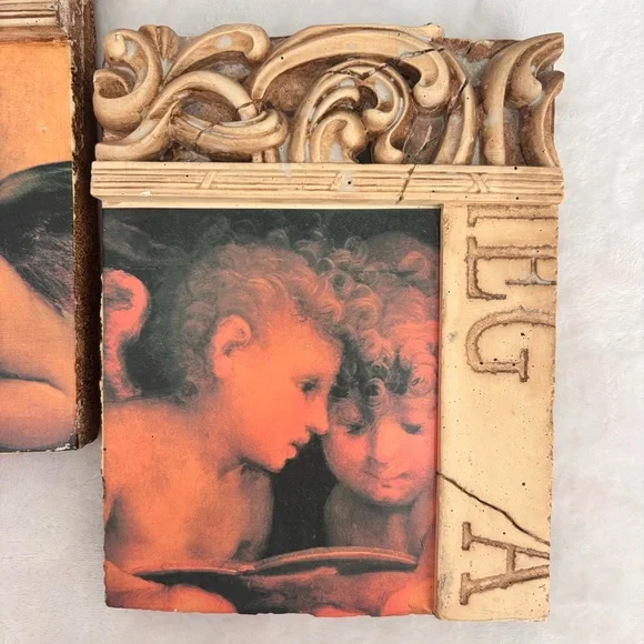 DECOLINE NY Set of 2 Cherub Decorative Vintage Wall Plaques - Picture 3 of 8